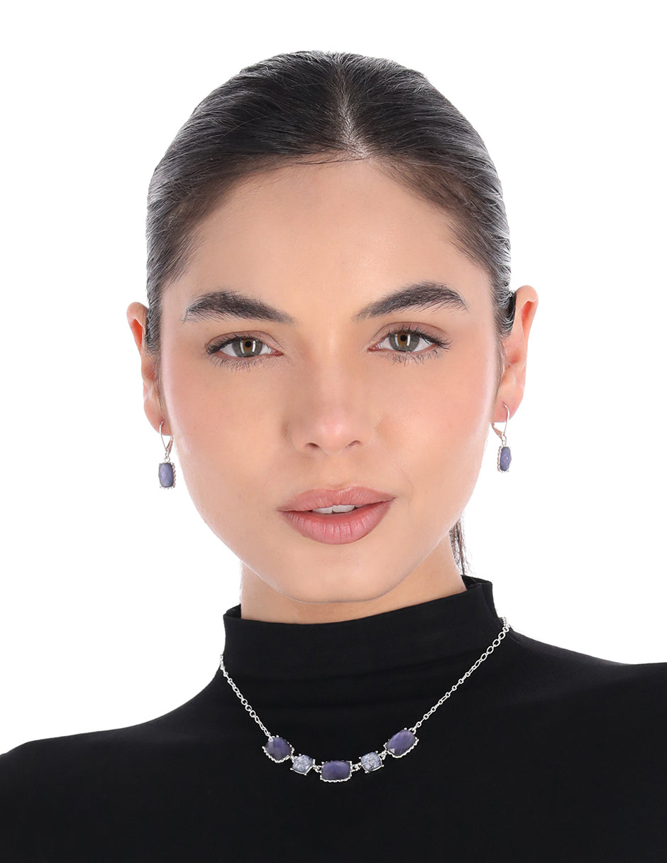 Boxset Collar Y Aretes Anne Klein Color Plateado 01B01456 Para Dama