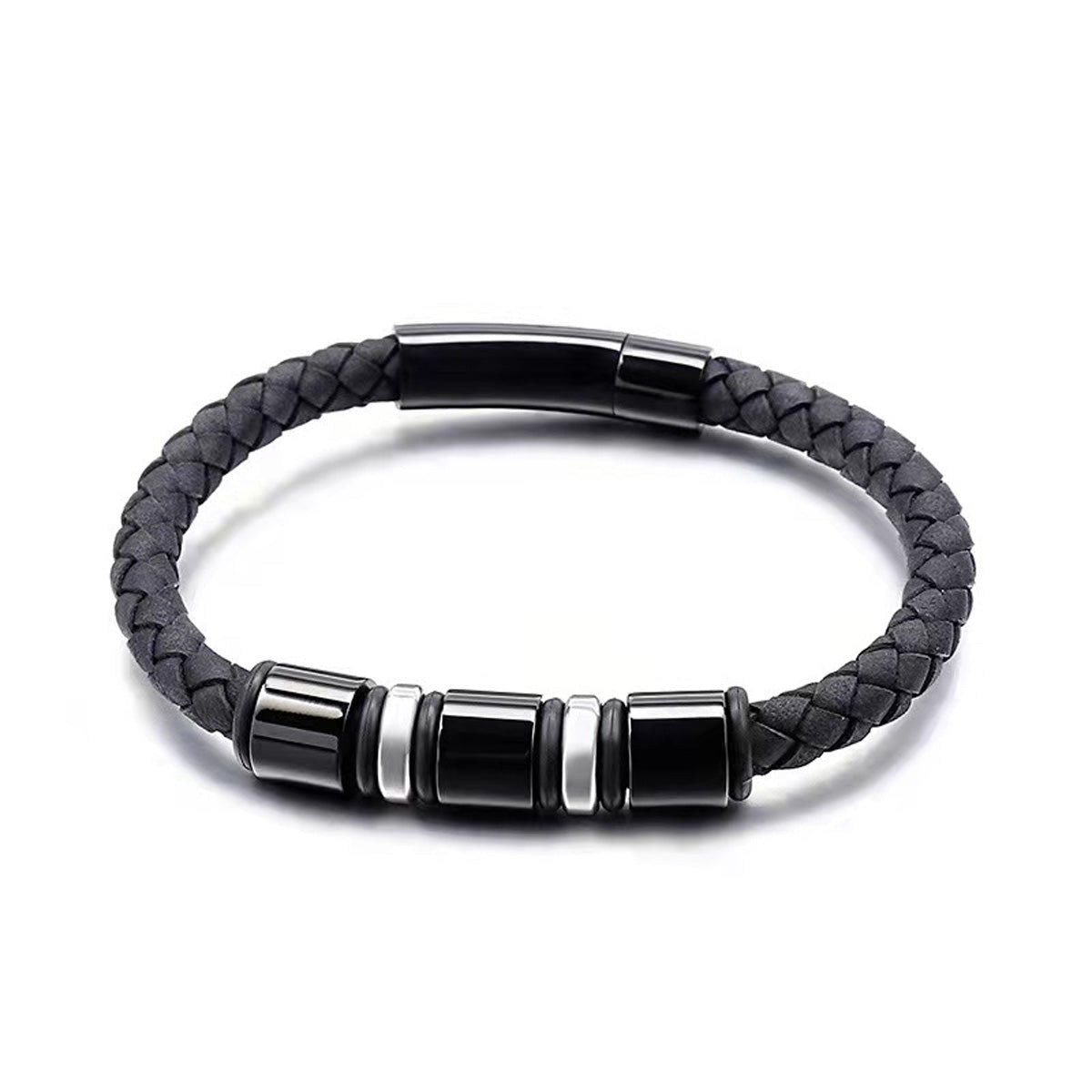 Pulsera LEE COOPER Color Negro/Plateado Lc.B.01372.631 Para Caballero