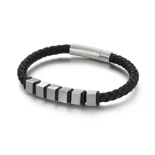 Pulsera LEE COOPER Color Negro/Plateado Lc.B.01373.351 Para Caballero